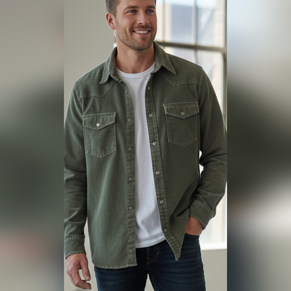 Patagonia Men's Green Solid Organic Cotton Twill Button-Up Shirt Long Sleeve M